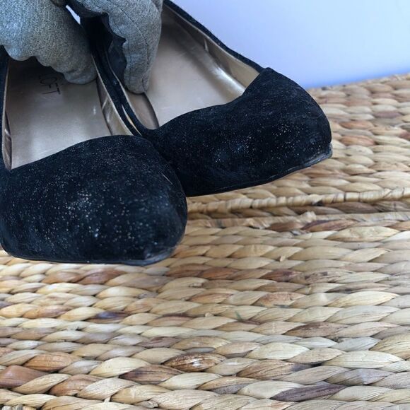 Ann Taylor Loft Black Velveteen Gold Glitter Heels - Picture 12 of 14